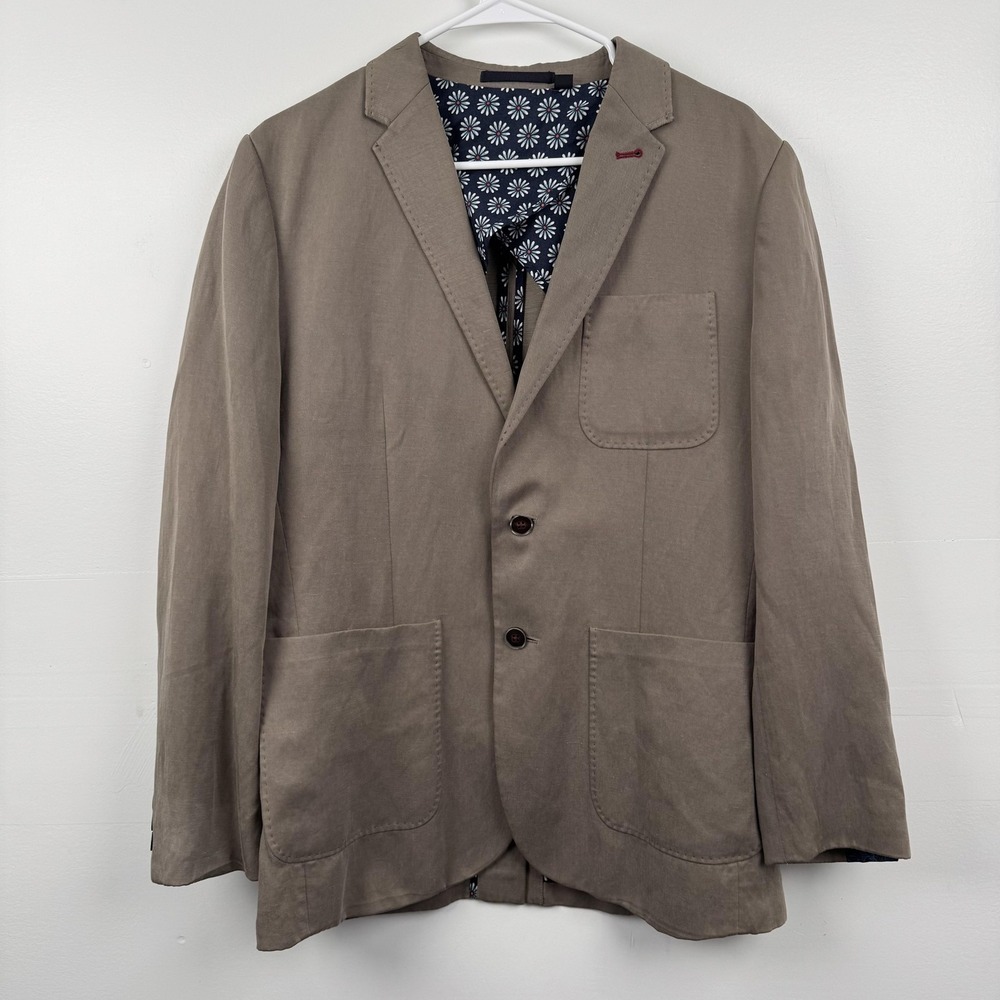 Ted Baker Blazer Mens Large Tan Beige Casual Sport Coat Floral Lined Jacket